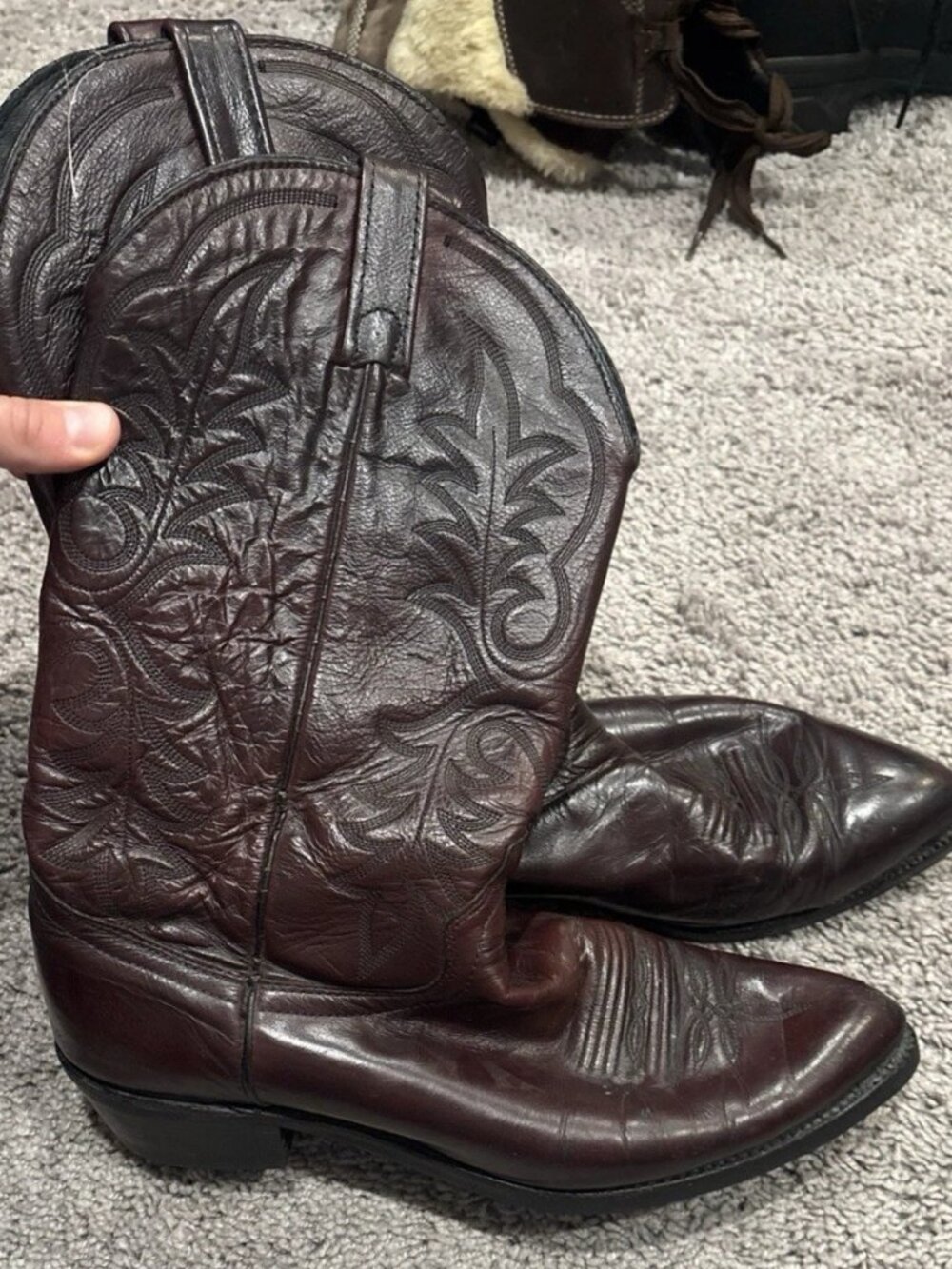 Vintage J. Chisholm Mens Dark Red Leather Western Cowboy Boots Size 10.5 D USA